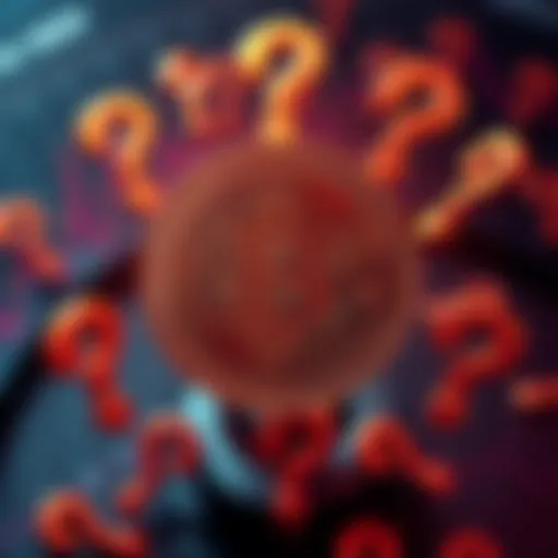 Bitcoin Symbol with Question Marks Bitcoin symbol surrounded by question marks, representing uncertainty about its future.