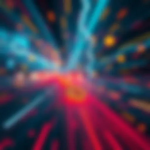 A digital representation of fast Bitcoin transactions with speed lines and cryptocurrency symbols