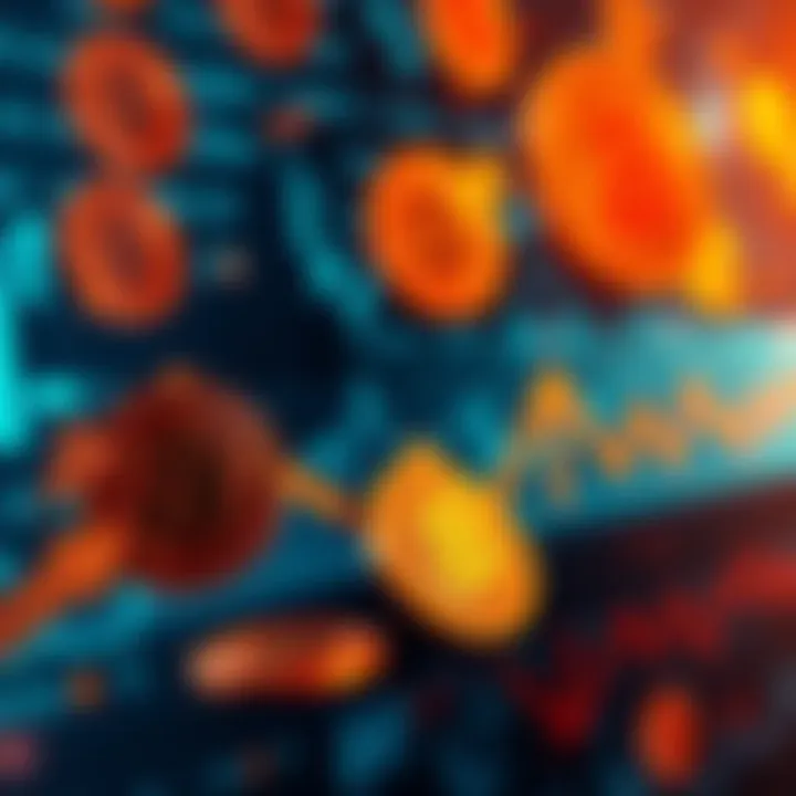 A graphic showing Bitcoin symbols with fluctuating value graphs and arrows pointing up and down, representing the changing perceptions of Bitcoin's worth.