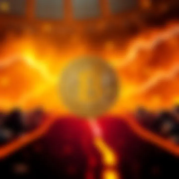 A graphic showing a Bitcoin coin with two diverging paths, one leading to a crash and the other to a $1 million valuation, highlighting contrasting futures for Bitcoin.
