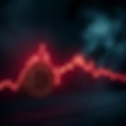 A graph showing a sharp drop in Bitcoin's value, indicating a potential fall to zero. The background features a dark and gloomy atmosphere.