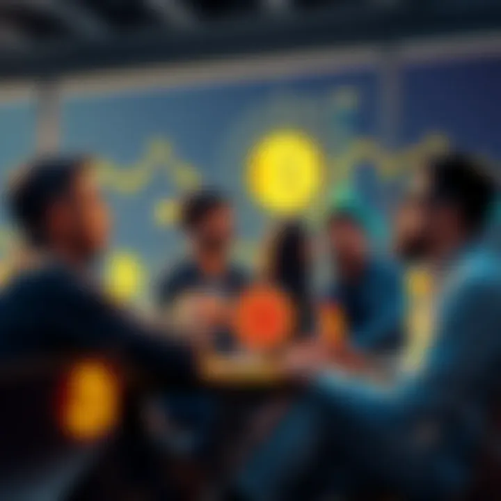 Group of people discussing Bitcoin trends and technology in a casual setting