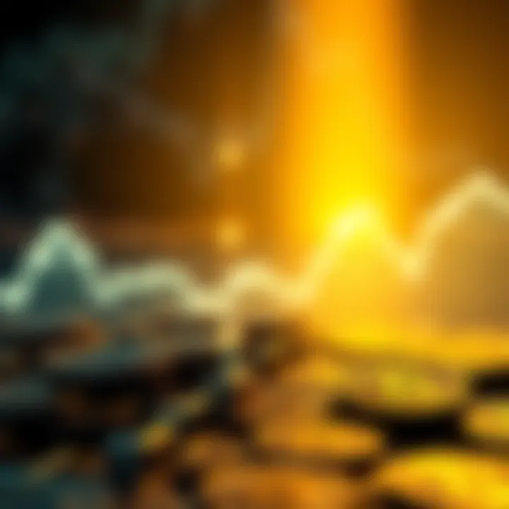 Bitcoin value drop illustration An illustration showing a downward trend on a Bitcoin price chart with coins in the background.