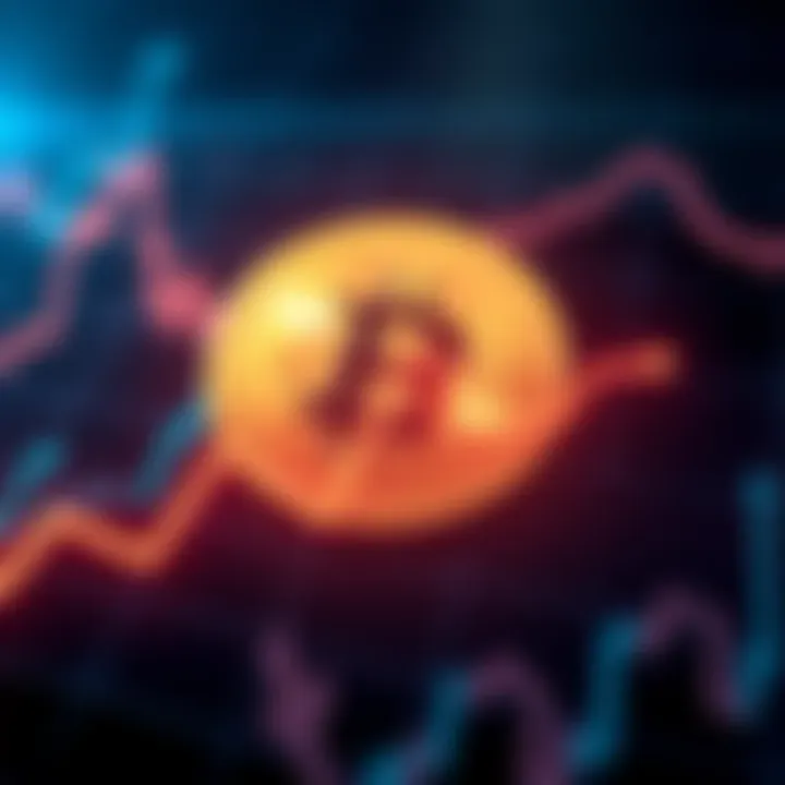 A downward trend line representing Bitcoin's falling value with a Bitcoin symbol in the background