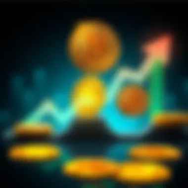 A graphic showing Bitcoin coins with arrows indicating growth and decline, symbolizing market perception and utility.