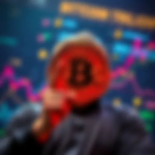 Michael Saylor predicting Bitcoin's potential to reach a worth of $100 trillion, set against a backdrop of digital currency symbols and graphs.