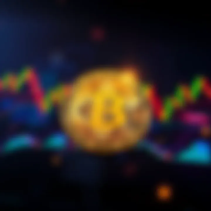 Bitcoin value representation Bitcoin symbol with a backdrop of fluctuating market graphs, symbolizing its strength as digital gold and an inflation hedge.