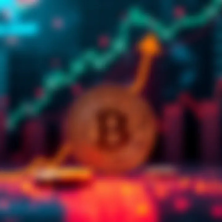 A graphic showing an upward trend in Bitcoin's value charts with rate hike symbols in the background.