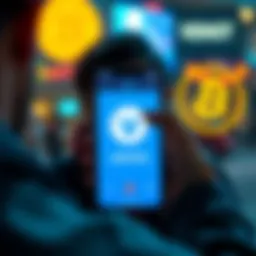 A person looking at a smartphone displaying the Venmo app with Bitcoin logo and warning signs
