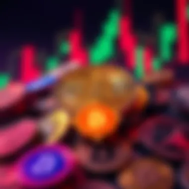 A graphic showing Bitcoin symbol in bright colors overshadowing various altcoin symbols, emphasizing Bitcoin's dominance in the crypto market.