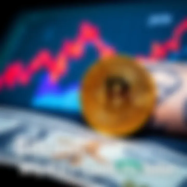 Graph showing Bitcoin and US dollar values with Bitcoin on one side and the dollar on the other, representing their financial comparison.