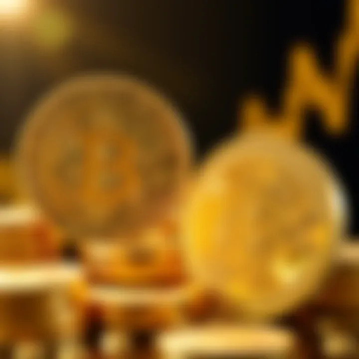 A visual comparison of Bitcoin and gold coins, highlighting their contrasting values and market trends