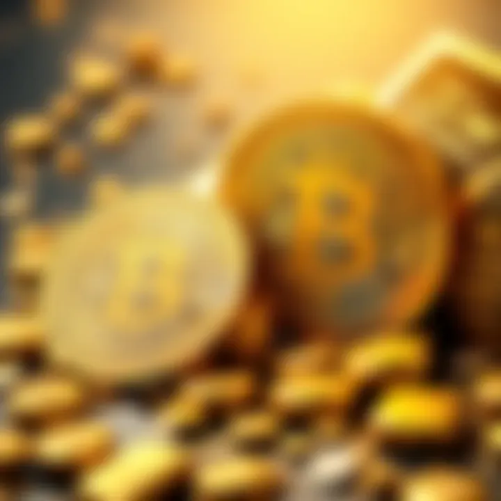 Bitcoin vs Gold Comparison Illustration showing Bitcoin represented as digital elements next to gold coins emphasizing their differences.