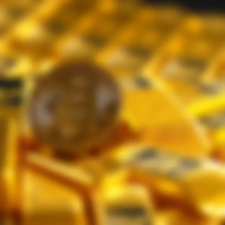 A visual comparison of Bitcoin and gold as stores of value, featuring gold bars and a Bitcoin symbol.