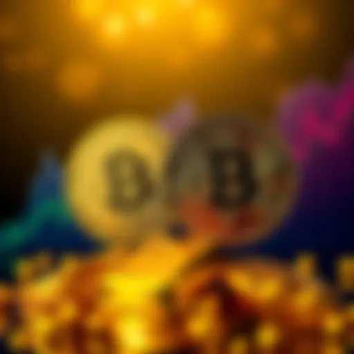 A graphic showing Bitcoin and Gold side by side, symbolizing the debate over their market caps, with rising trend lines in the background.