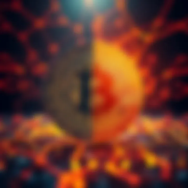 A visual representation showing a split image of Bitcoin's blockchain on one side and a simple JSON database on the other side, emphasizing the contrast in security and transaction integrity.