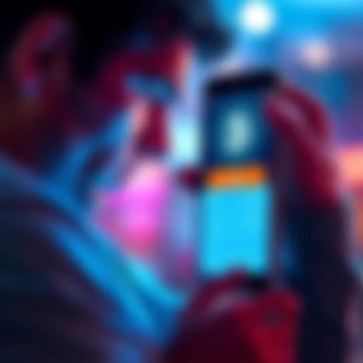 A person looking frustrated at their smartphone while trying to send Bitcoin from a wallet, with a missing send button displayed on the screen