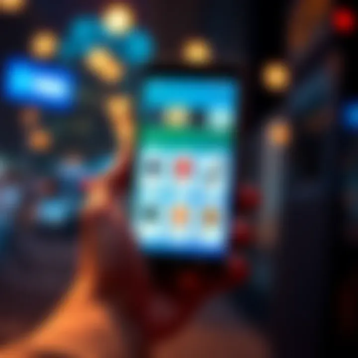 A person holding a smartphone displaying different Bitcoin wallet apps on the screen, showcasing various wallet options.