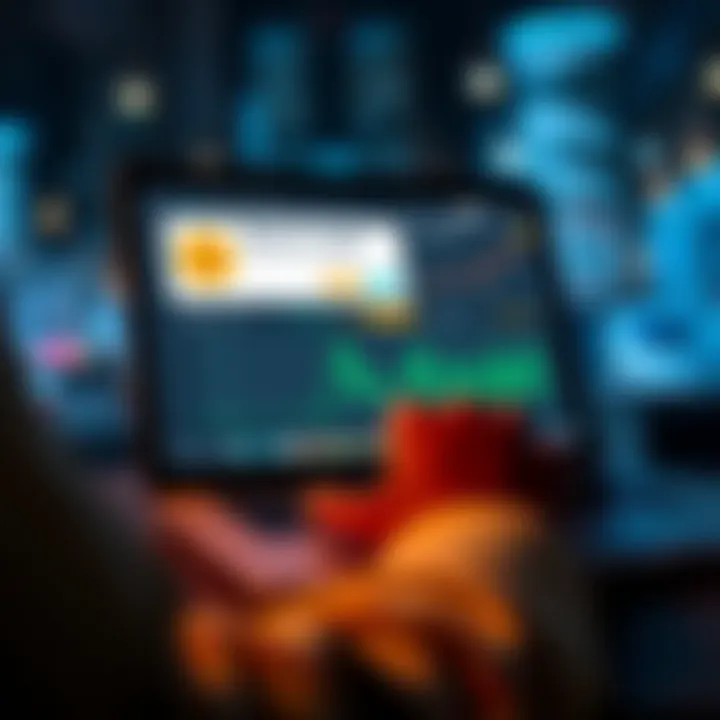 A person looking at a laptop screen displaying a Bitcoin wallet with missing funds and a recovery process guide.