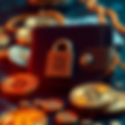Representation of Bitcoin wallets and quantum threat with a lock symbol, showing concern over security.