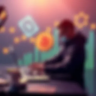 Bitcoin Wallet Setup A person setting up a Bitcoin wallet on a laptop, with cryptocurrency symbols in the background