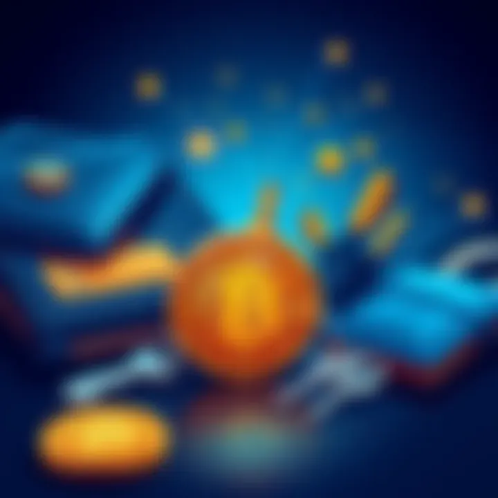 An illustration showing various Bitcoin wallet options, with a focus on private keys and security measures, designed for beginners.