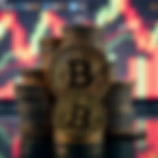 A visual representation of Bitcoin coins stacked with a backdrop of financial charts showing growth, symbolizing the wealth potential from holding Bitcoin since 2009.