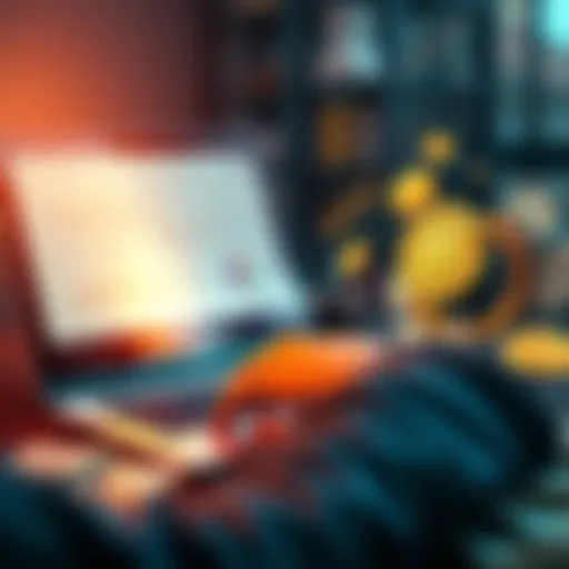 Bitcoin withdrawal strategies A person analyzing Bitcoin withdrawal methods on a laptop with charts and dollar bills around them