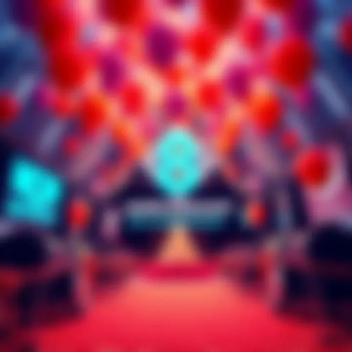 A festive scene celebrating BitMart's 8th anniversary with balloons and banners