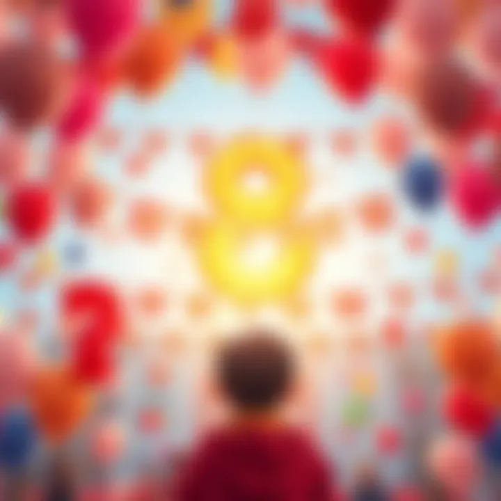 A festive scene with balloons and banners celebrating BitMart's 8th anniversary, highlighting growth and achievements.