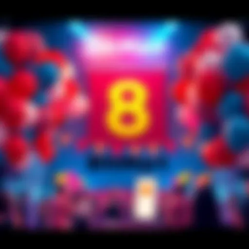 Celebration event for BitMart's eighth anniversary with balloons and banners