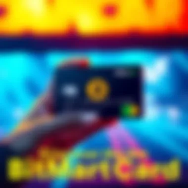 An illustration of the BitMartCard showing its sleek design, held by a hand with a vibrant background.