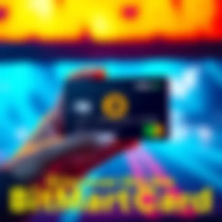 An illustration of the BitMartCard showing its sleek design, held by a hand with a vibrant background.