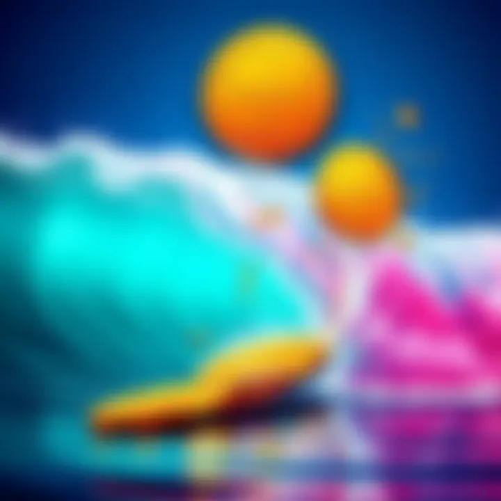 A vibrant graphic of BMX tokens with waves splashing in the background, symbolizing investment opportunities in cryptocurrency.