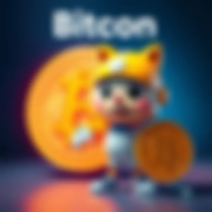 Bitty, the cheerful Bitcoin mascot, standing with a Bitcoin symbol, showcasing its vibrant design and connection to cryptocurrency