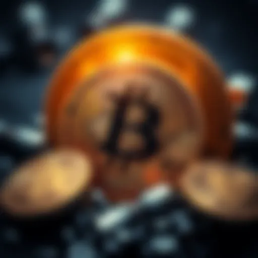 A graphic showing Bitcoin symbols with a dollar sign and BlackRock's logo, representing a large investment in cryptocurrency
