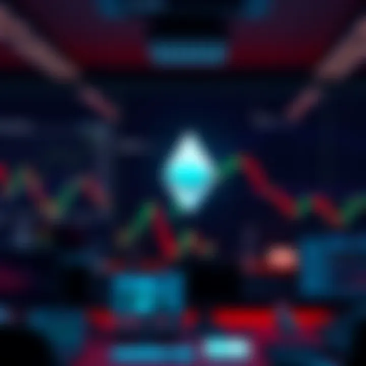 BlackRock's office with Ethereum logo and financial charts on screen representing new ETF plans