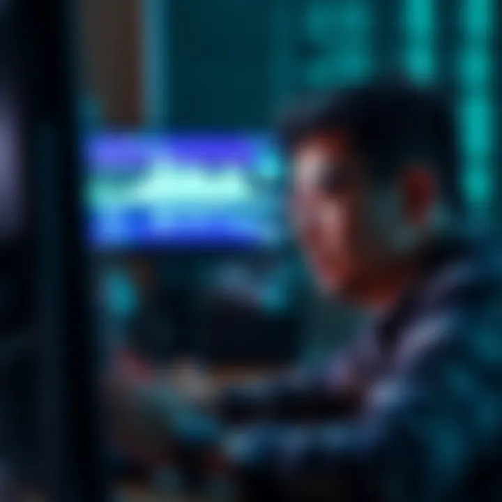 A legally blind person examines a computer screen, appearing concerned about a suspicious crypto transaction.