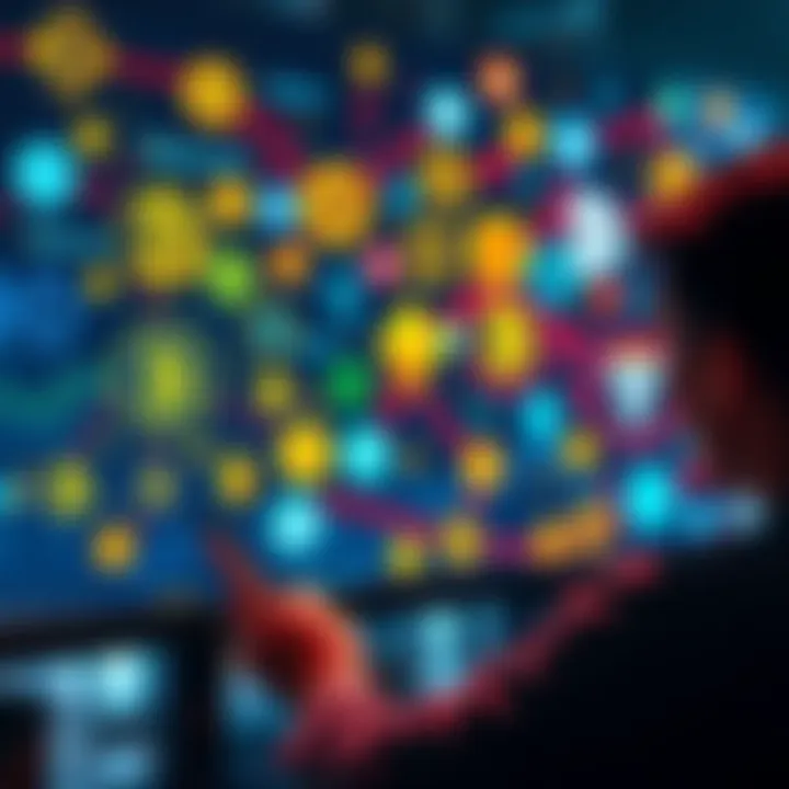 A person looking at multiple blockchain logos on a computer screen, feeling overwhelmed by the complexity of different chains and tokens.