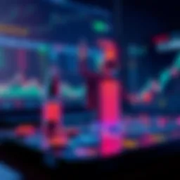 A visual representation of Polymarket's blockchain-based gambling platform showcasing successful prediction outcomes with digital charts and tokens.