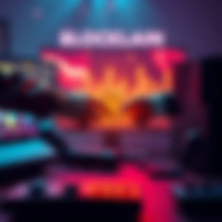 Blockchain Gaming Concept A digital representation of gaming tokens exchanging hands, with gaming consoles in the background, symbolizing the future of game ownership and trading.