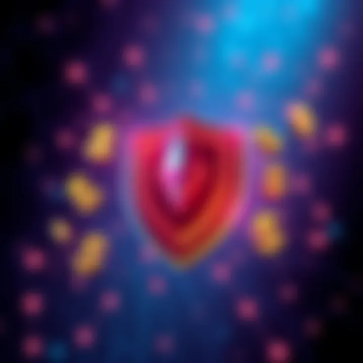 A visual representation of support for blockchain developers, showing a shield symbolizing security with dollar signs around it, representing the subsidy program.