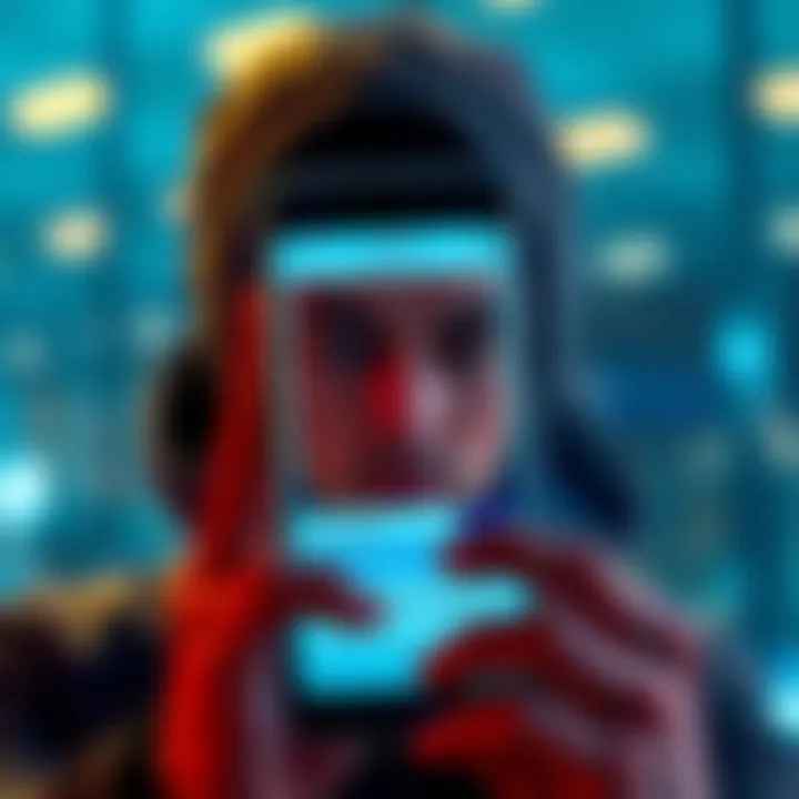 Person looking at a smartphone with Bluewallet app displaying an empty wallet after importing a seed phrase