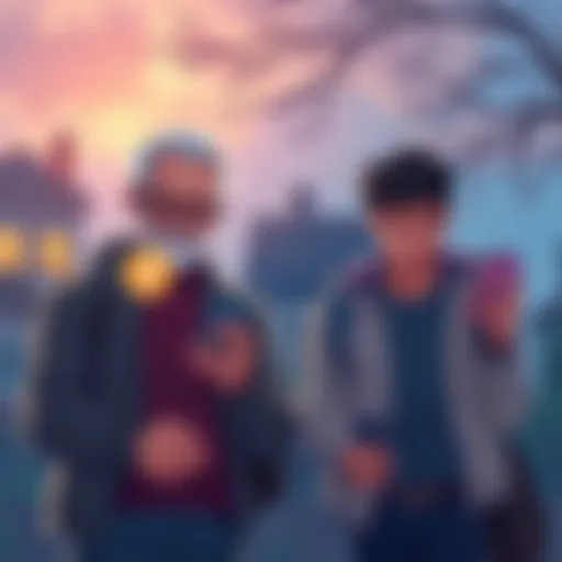An illustration showing Baby Boomers buying houses while Millennials are looking at Bitcoin on their phones, representing the shift in investment strategies.