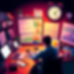 A person working at a desk with a laptop, charts, and a clock showing time management techniques to enhance efficiency.