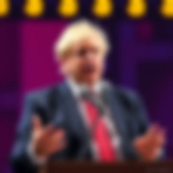 Boris Johnson giving a speech about Bitcoin and its risks, expressing concerns over its legitimacy