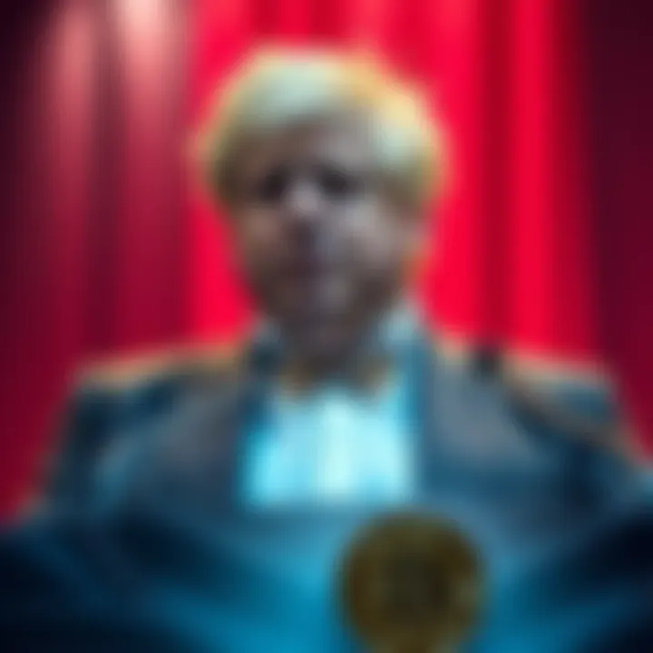 Former UK Prime Minister Boris Johnson speaking at a podium, highlighting his controversial views on Bitcoin as a Ponzi scheme.
