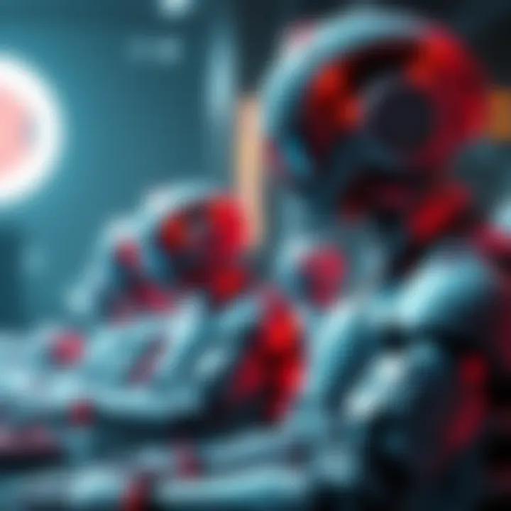 A digital representation of robots overseeing decentralized organizations, symbolizing the increasing role of automation in governance.