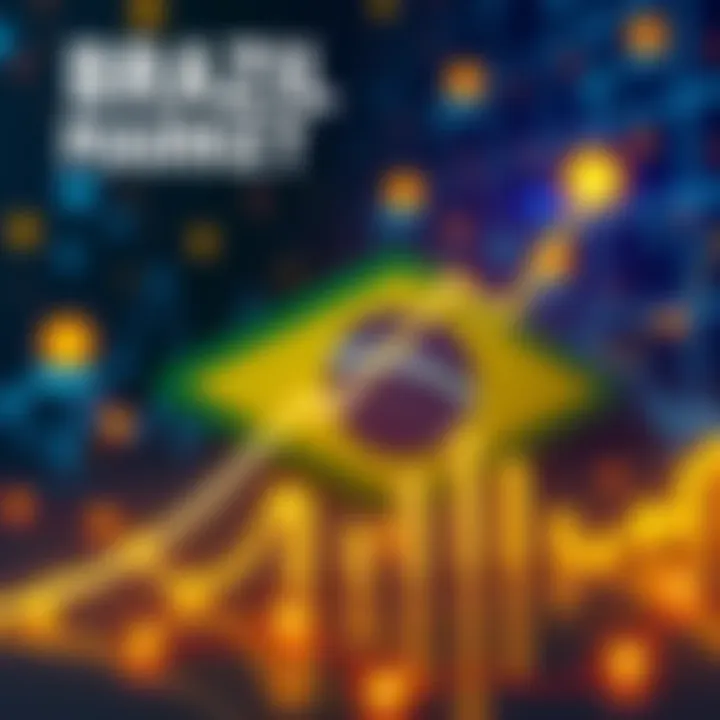 A graph showing the rapid growth of Brazil's crypto market with an upward trend and digital currency symbols in the background.