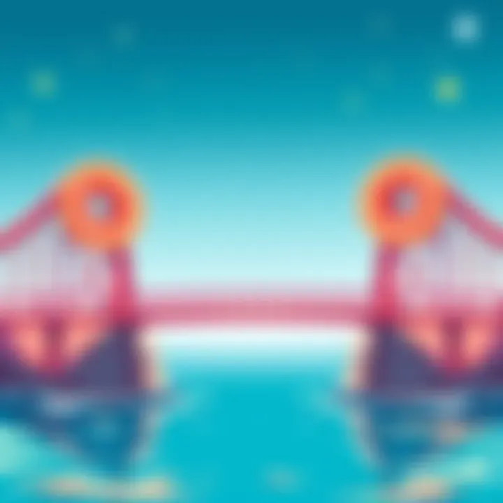 Illustration of a bridge symbolizing partnership, with donut icons on either side representing cross-chain transactions.